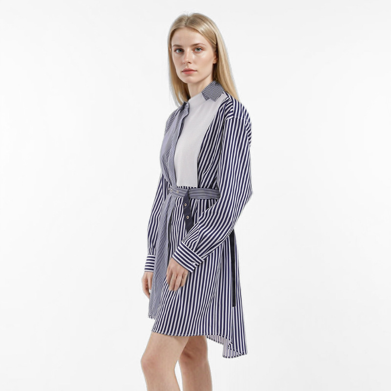 Stripe Casual shirt mixed colors dress for women