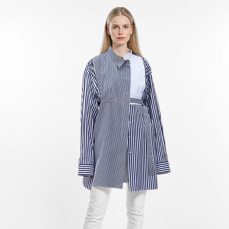 Stripe Casual shirt mixed colors dress for women