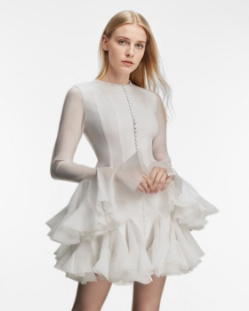 Splice hem short lotus sleeve dress for women