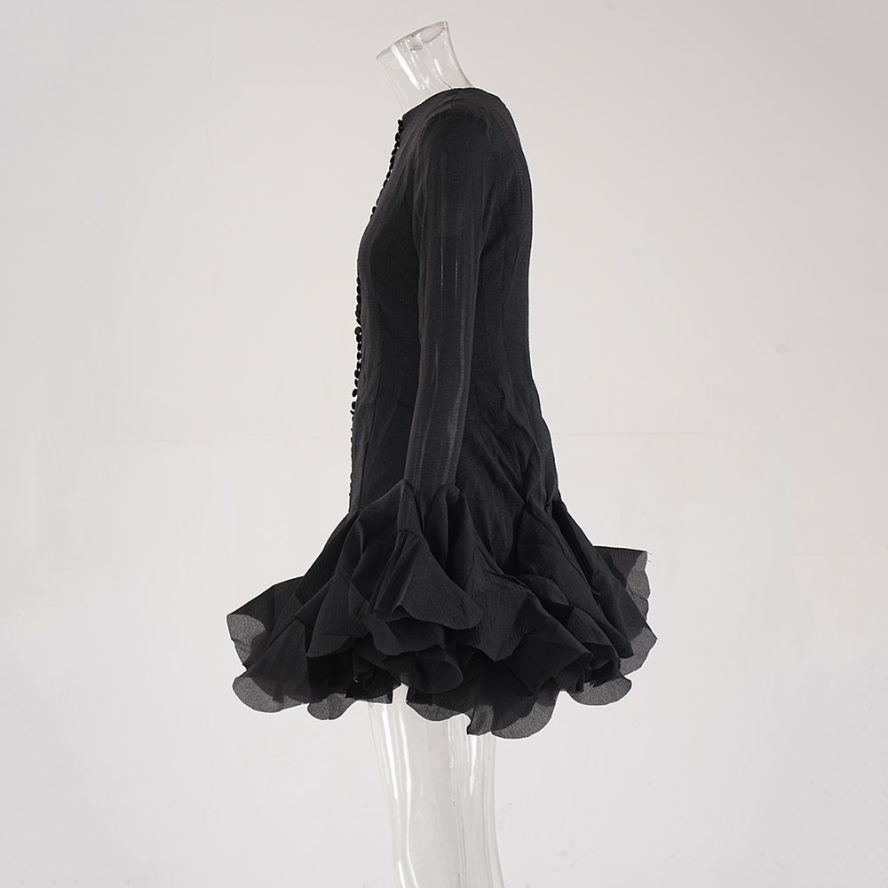 Splice hem short lotus sleeve dress for women