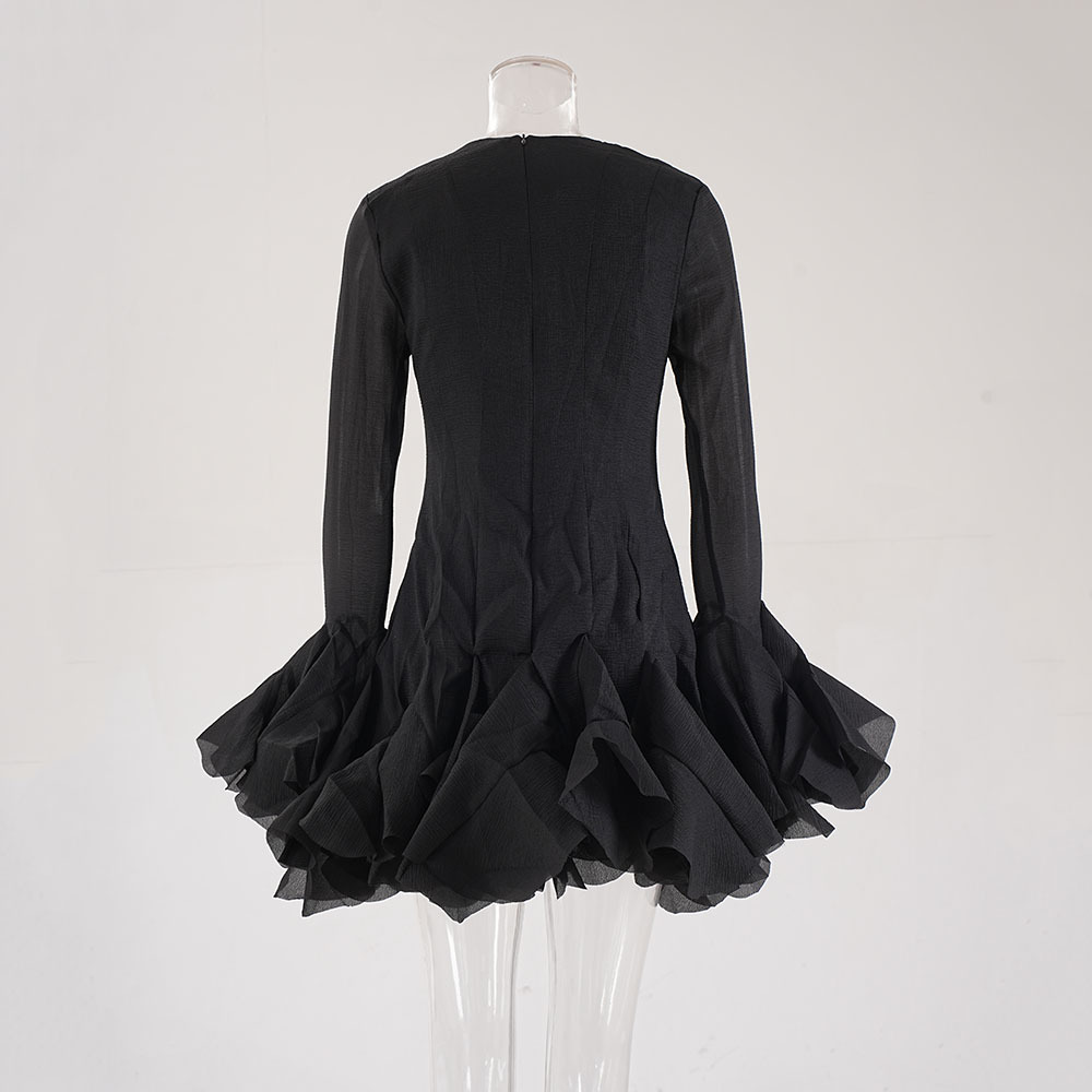 Splice hem short lotus sleeve dress for women