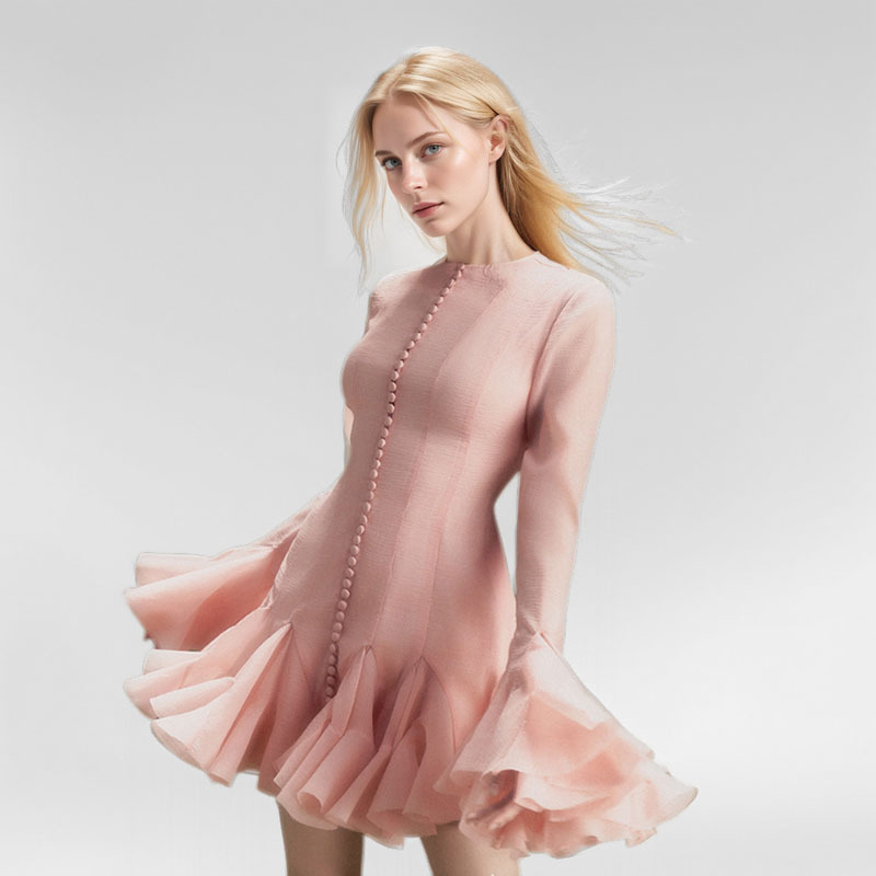 Splice hem short lotus sleeve dress for women