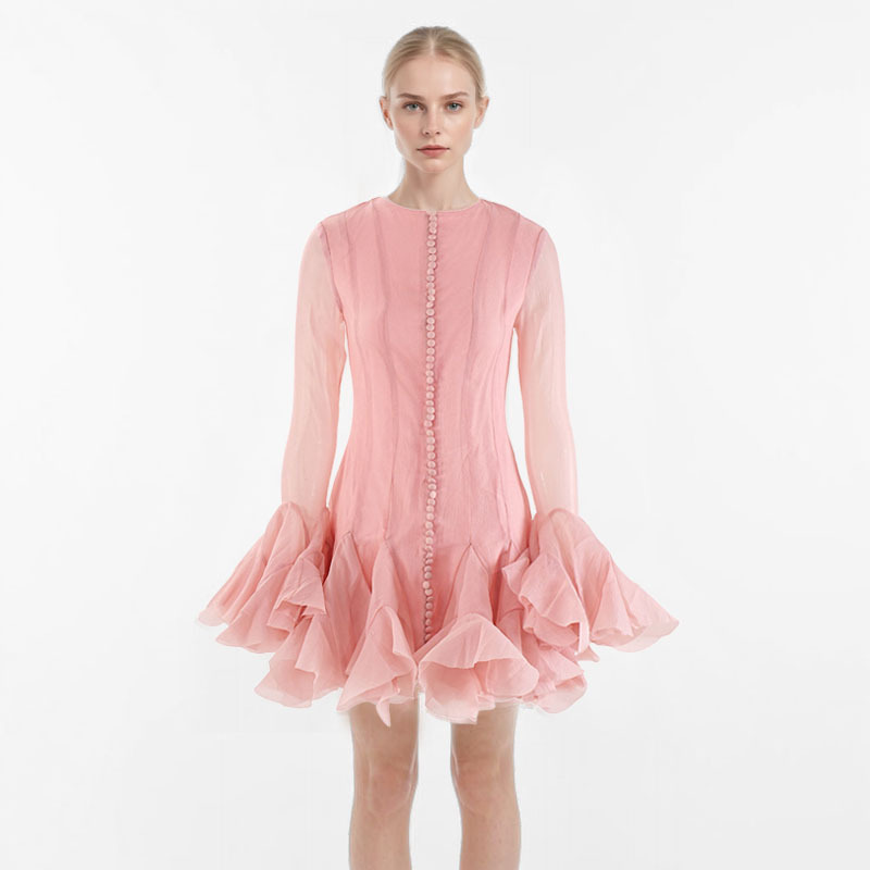 Splice hem short lotus sleeve dress for women