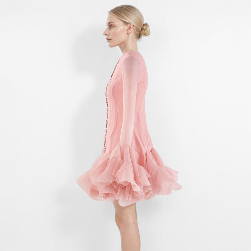 Splice hem short lotus sleeve dress for women