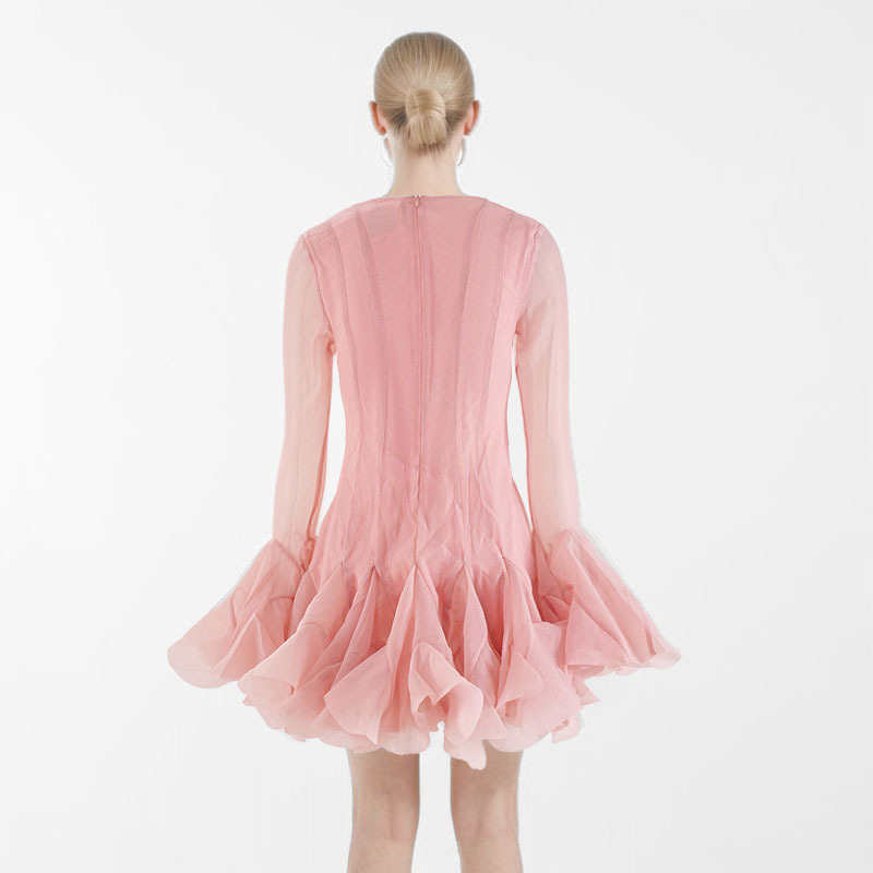Splice hem short lotus sleeve dress for women
