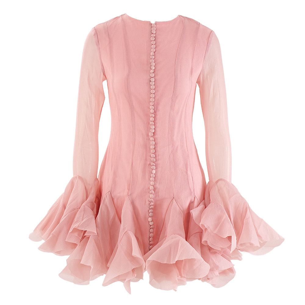 Splice hem short lotus sleeve dress for women