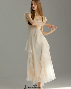 Seaside lady dress summer lotus leaf edges strap dress
