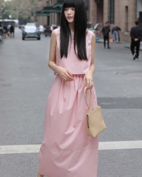 Summer sleeveless tops round neck skirt 2pcs set