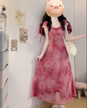 Summer tie dye sandy beach dress rose-red seaside long dress