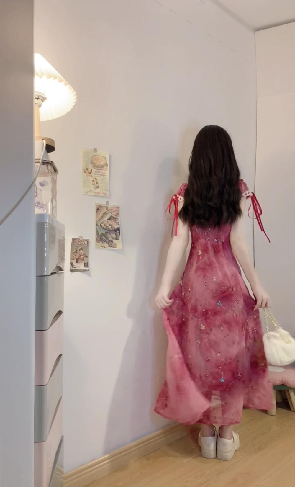Summer tie dye sandy beach dress rose-red seaside long dress