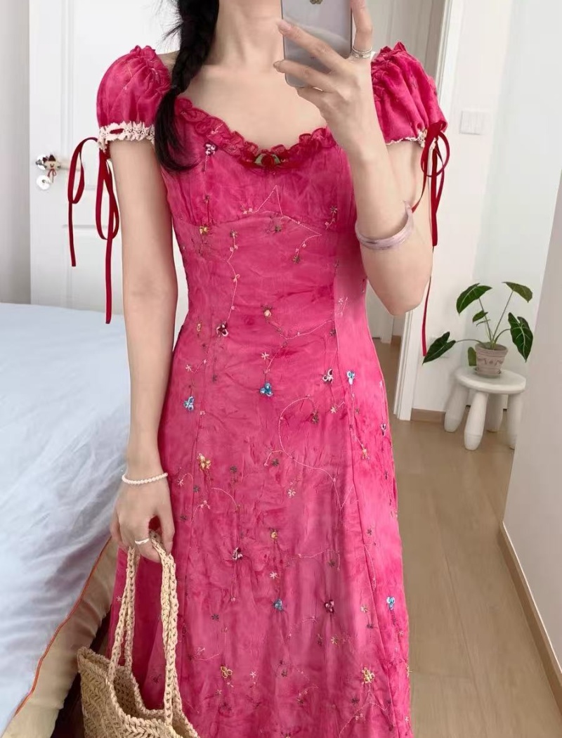 France style dress short sleeve long dress for women