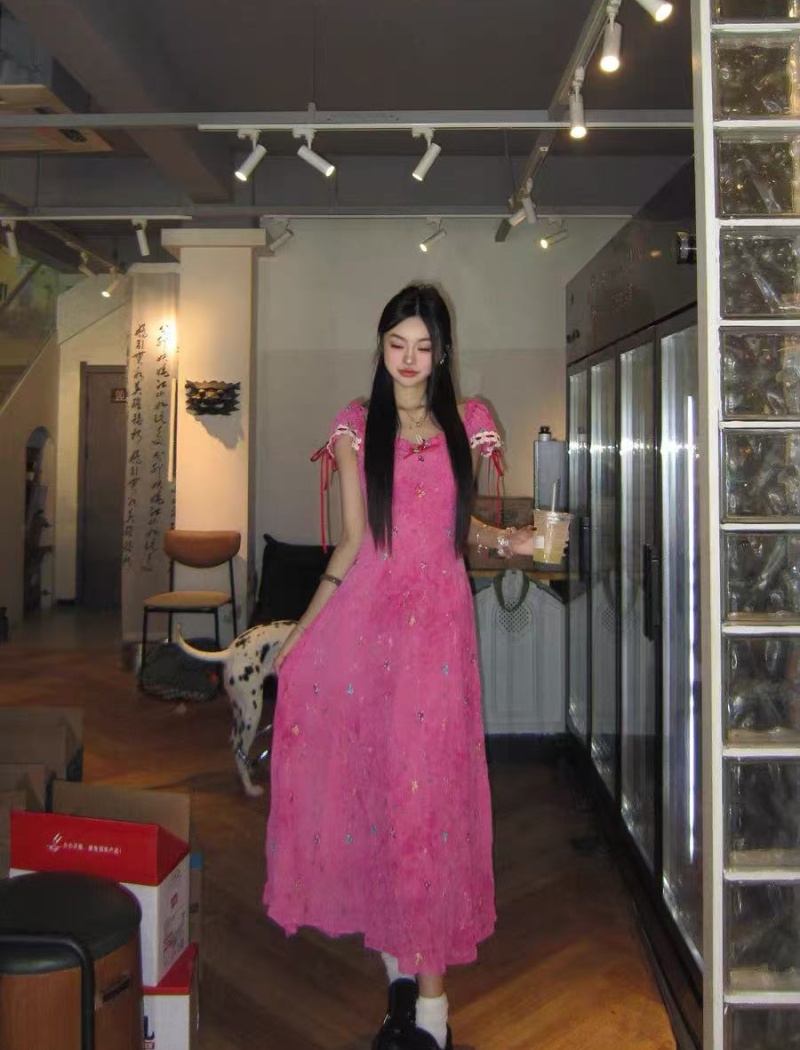 France style dress short sleeve long dress for women