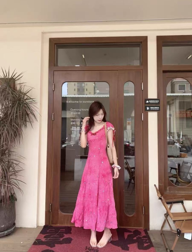 France style dress short sleeve long dress for women