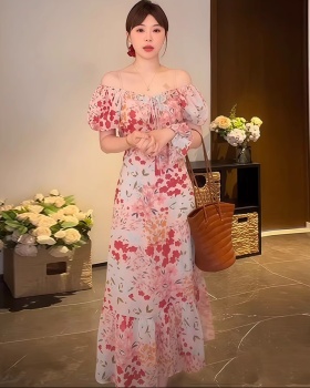 Summer A-line long dress square collar dress for women