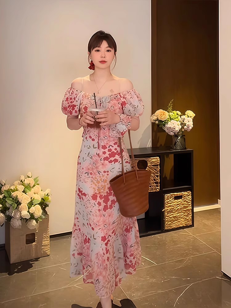 Summer A-line long dress square collar dress for women