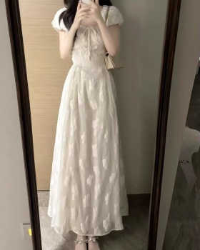 Puff sleeve summer dress A-line long dress for women