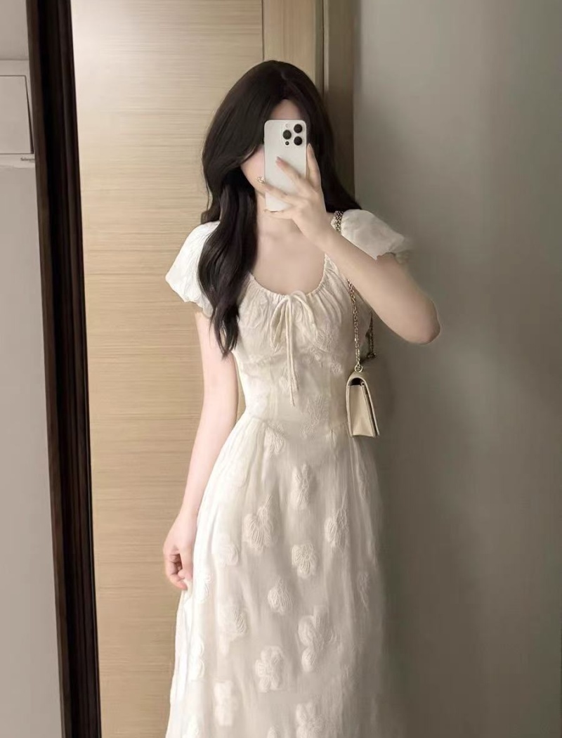Puff sleeve summer dress A-line long dress for women