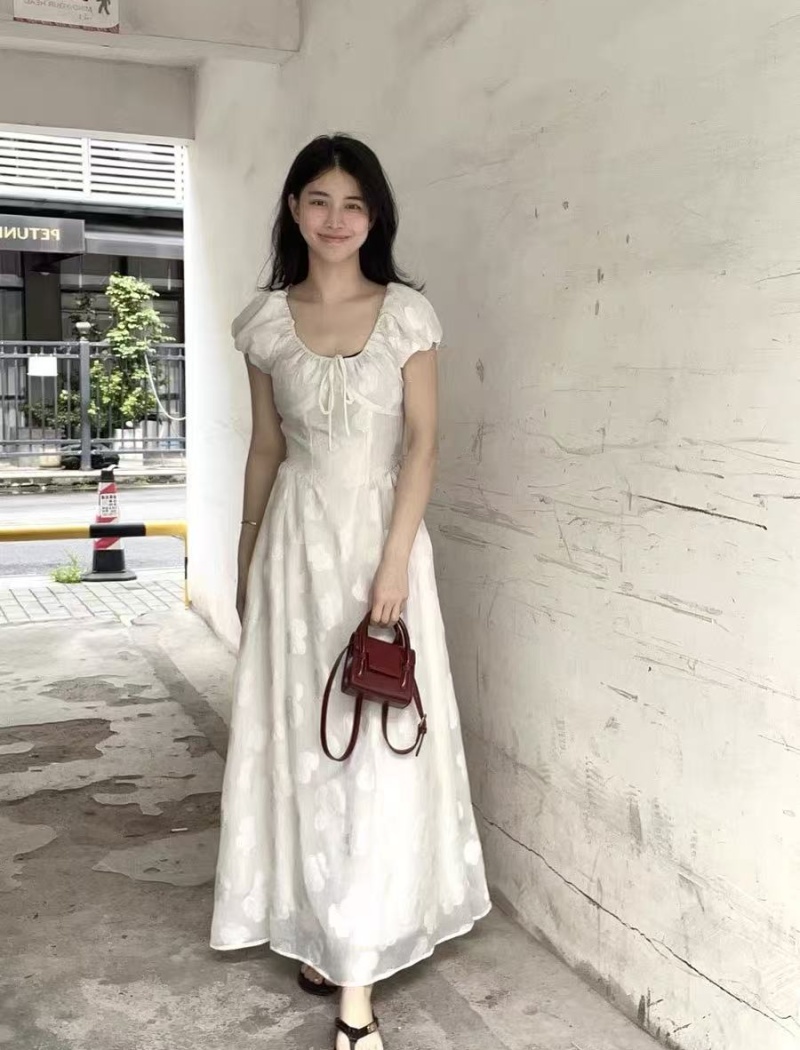 Puff sleeve summer dress A-line long dress for women