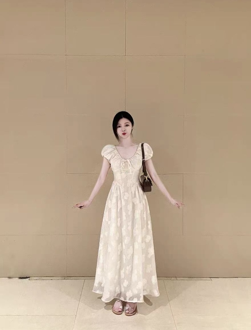 Puff sleeve summer dress A-line long dress for women