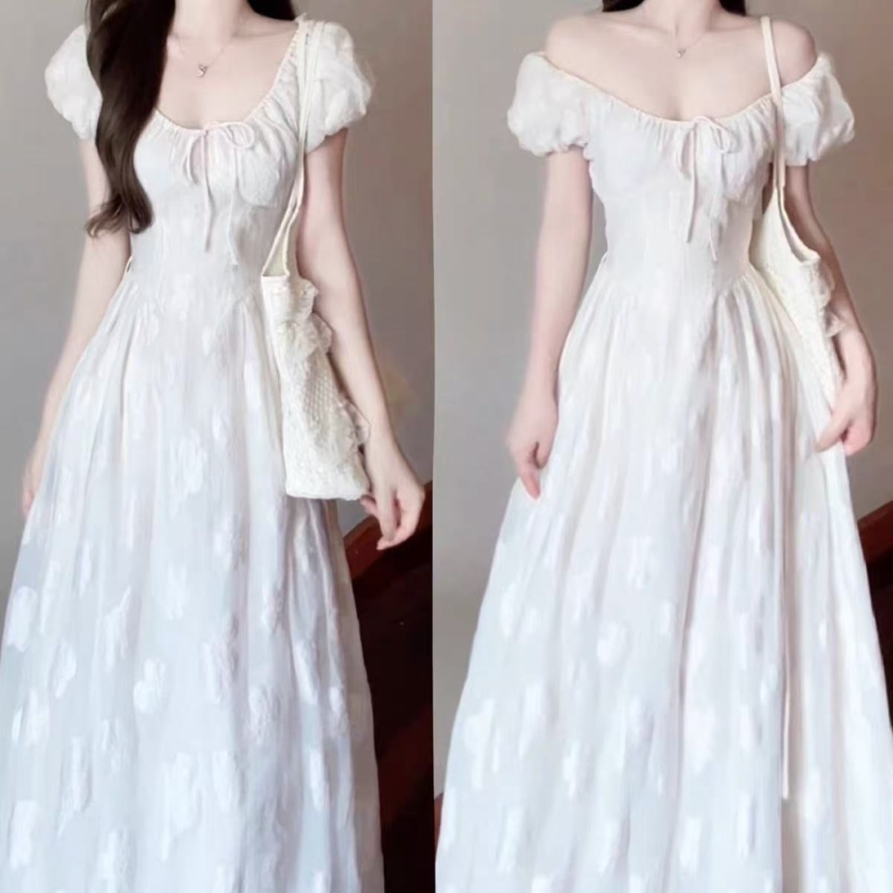 Puff sleeve summer dress A-line long dress for women