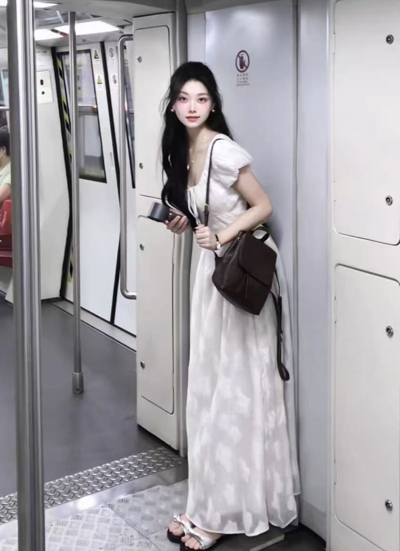 Puff sleeve summer dress A-line long dress for women