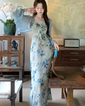 Temperament slim dress retro long dress a set for women