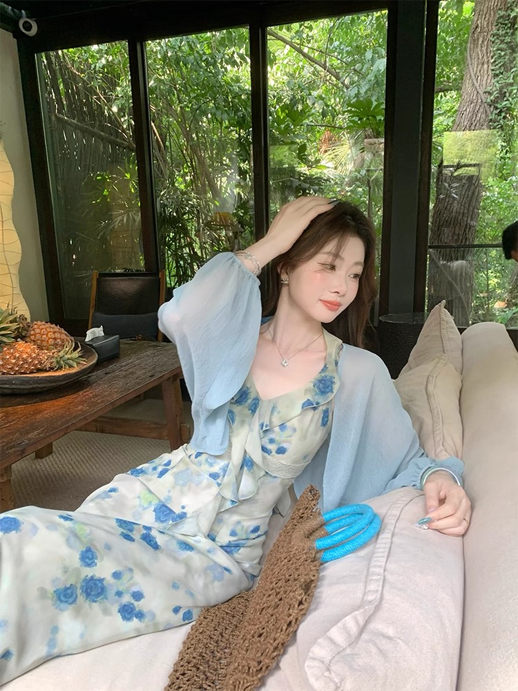 Temperament slim dress retro long dress a set for women