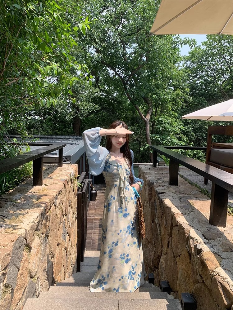 Temperament slim dress retro long dress a set for women