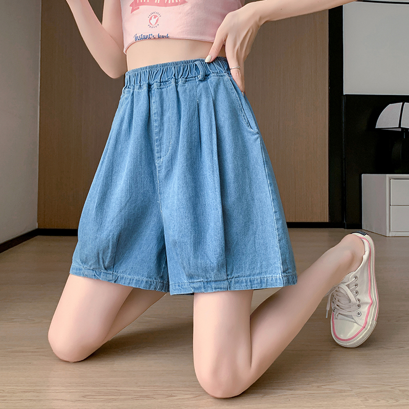 Straight large yard shorts summer elastic waist jeans