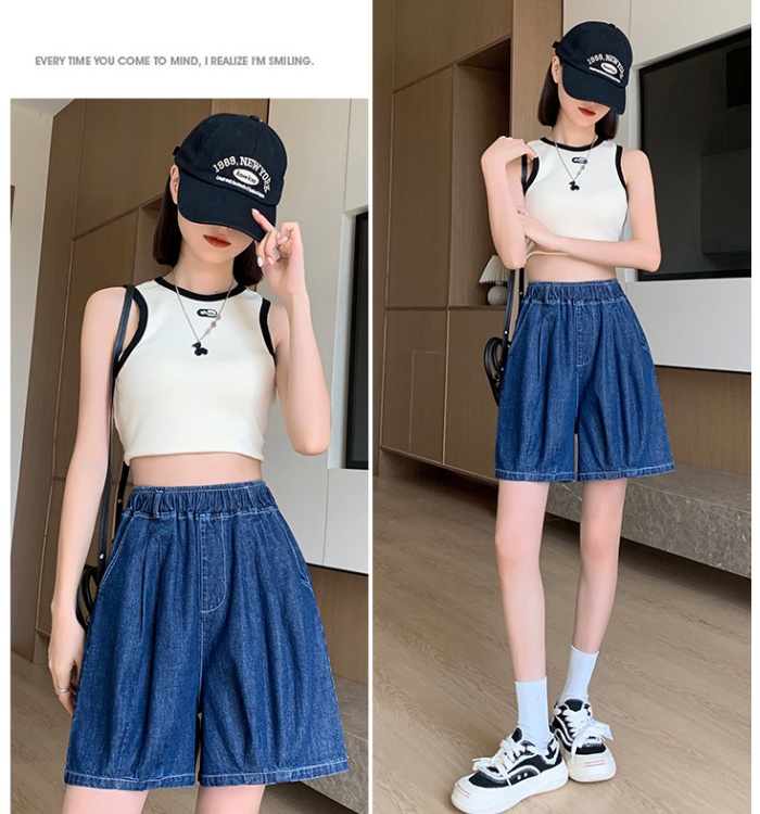 Straight large yard shorts summer elastic waist jeans
