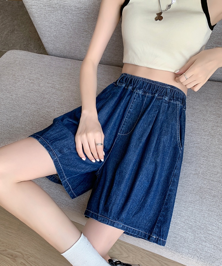 Straight large yard shorts summer elastic waist jeans