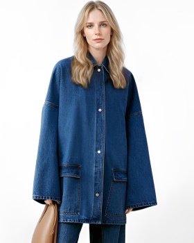 Loose denim single-breasted coat large pockets retro shirt