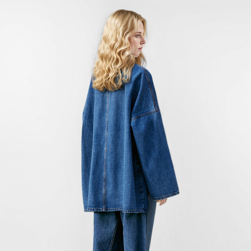 Loose denim single-breasted coat large pockets retro shirt