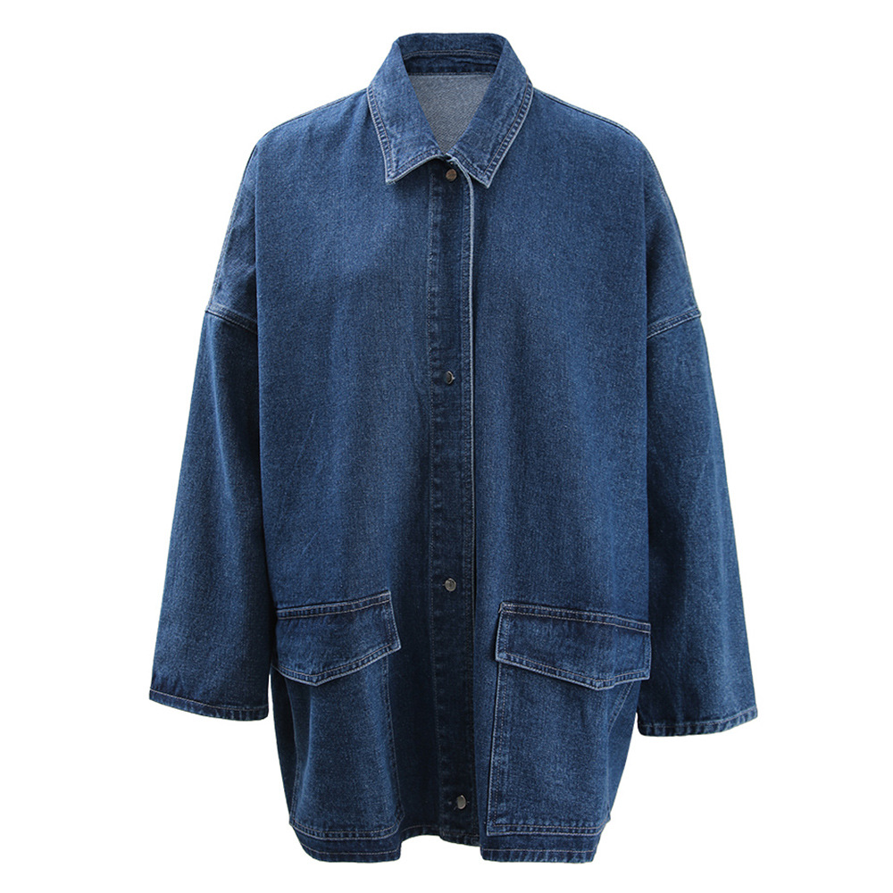 Loose denim single-breasted coat large pockets retro shirt