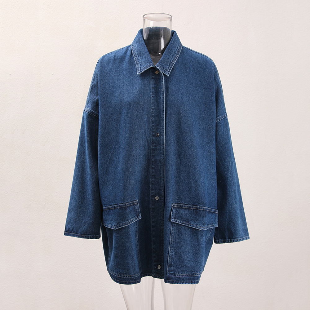 Loose denim single-breasted coat large pockets retro shirt