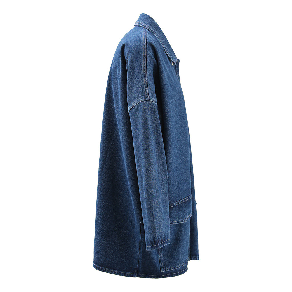 Loose denim single-breasted coat large pockets retro shirt