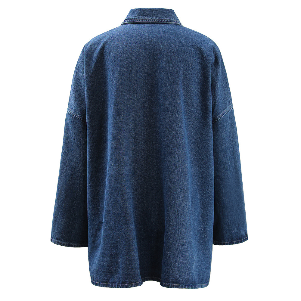 Loose denim single-breasted coat large pockets retro shirt
