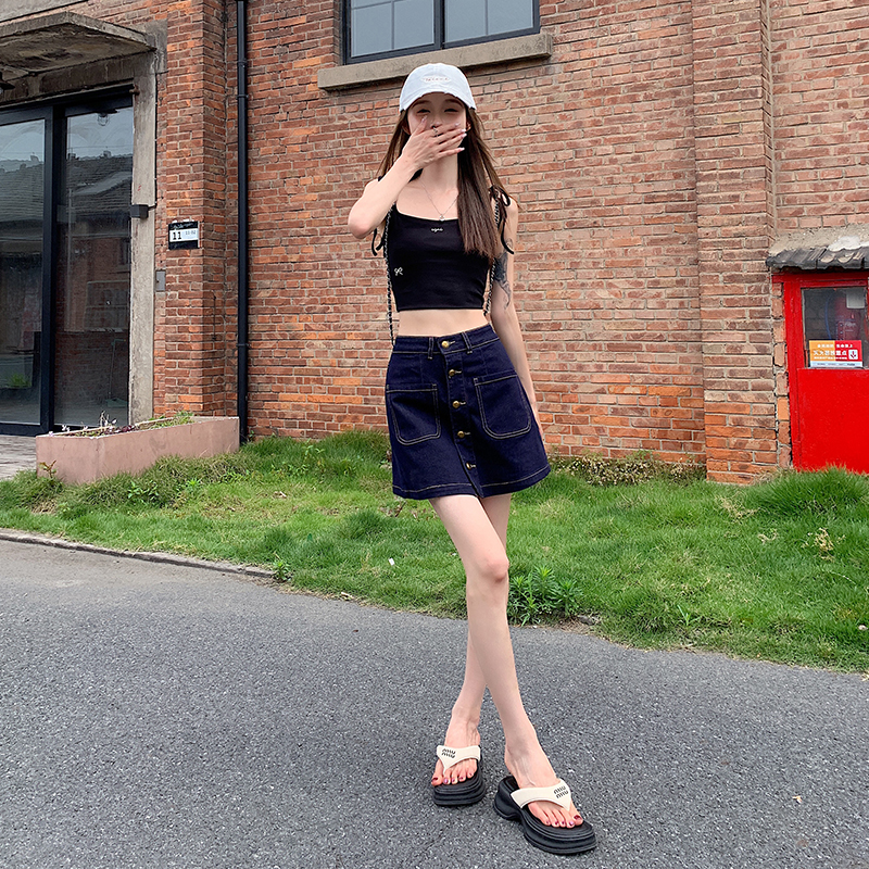 Summer front denim skirt elasticity back shorts for women