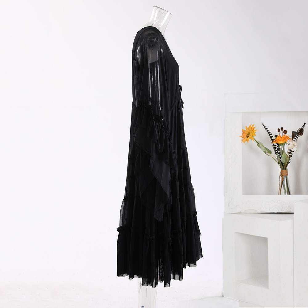 Lotus leaf edges long sleeve dress 2pcs set for women