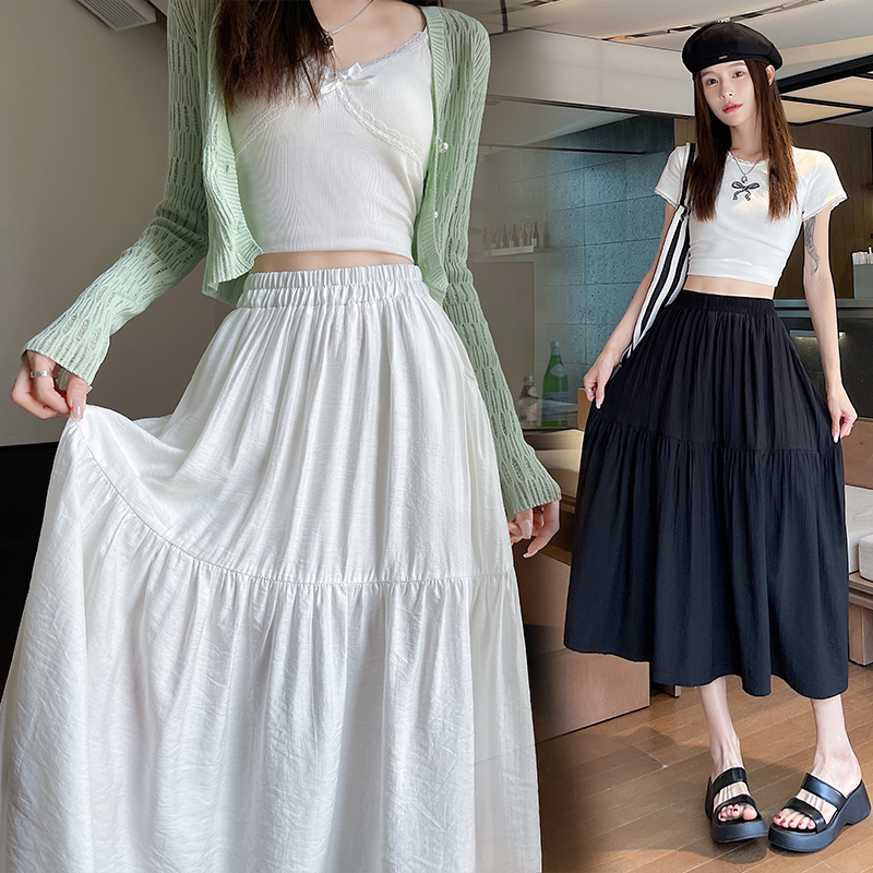 Sweet white slim pleated loose skirt for women