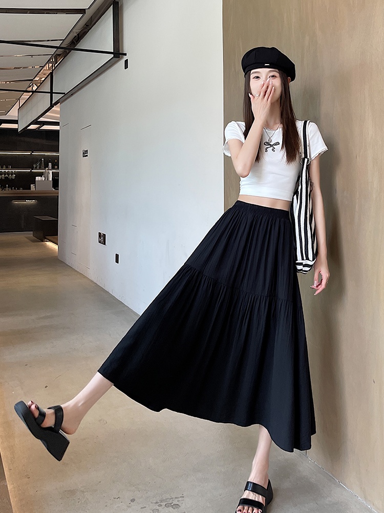 Sweet white slim pleated loose skirt for women