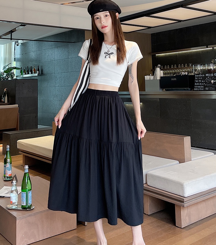 Sweet white slim pleated loose skirt for women