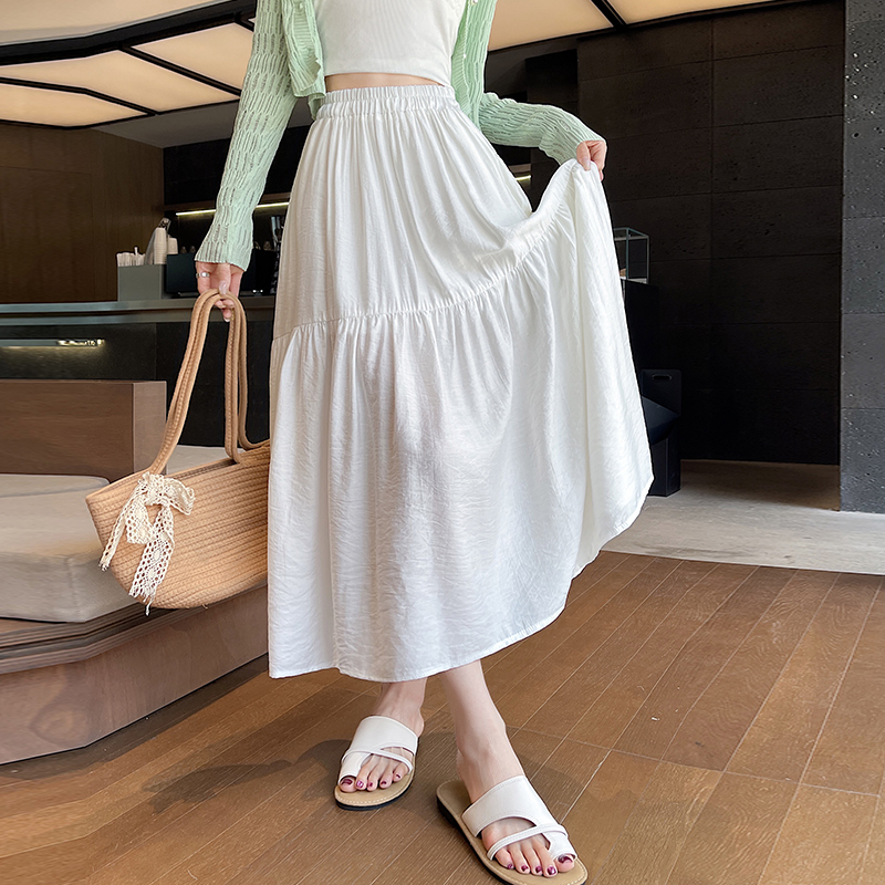 Sweet white slim pleated loose skirt for women
