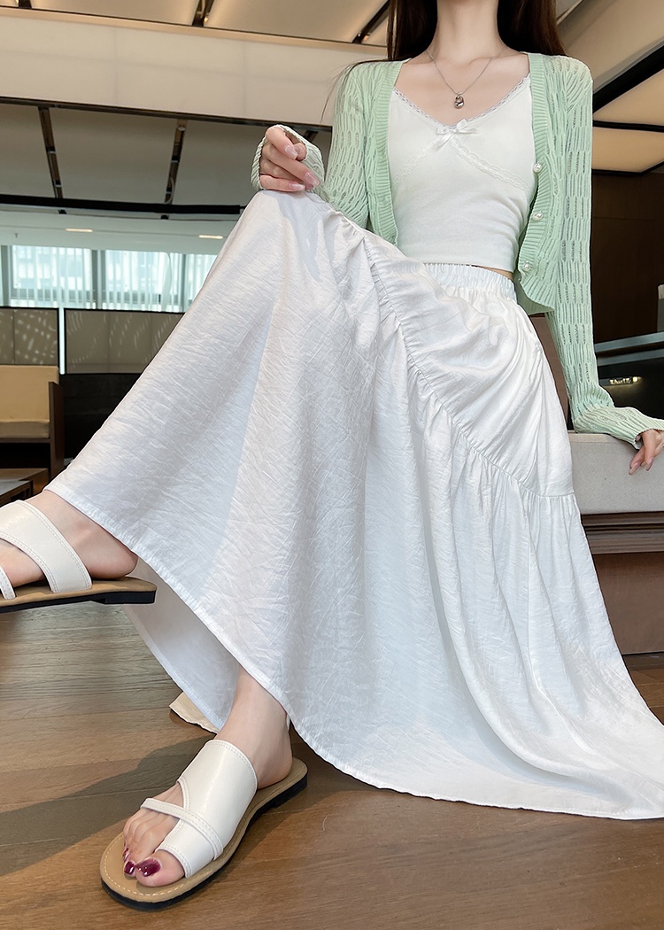 Sweet white slim pleated loose skirt for women