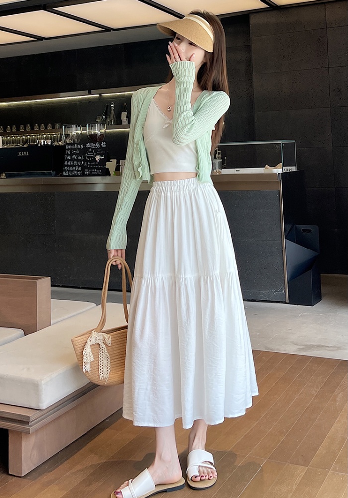 Sweet white slim pleated loose skirt for women