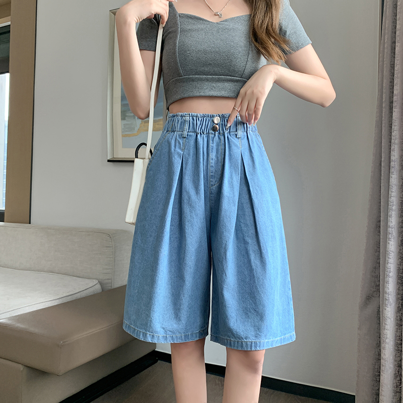 Wide leg A-line short jeans summer slim shorts for women