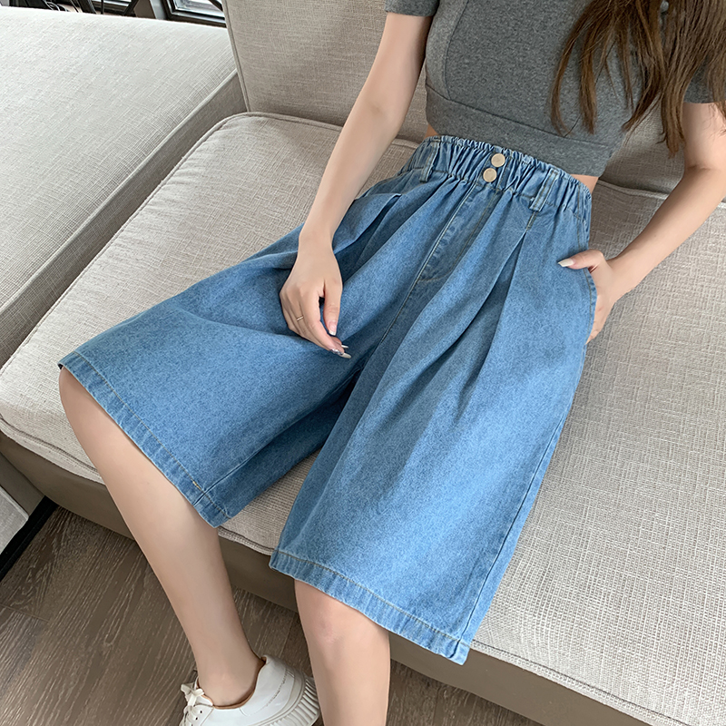 Wide leg A-line short jeans summer slim shorts for women