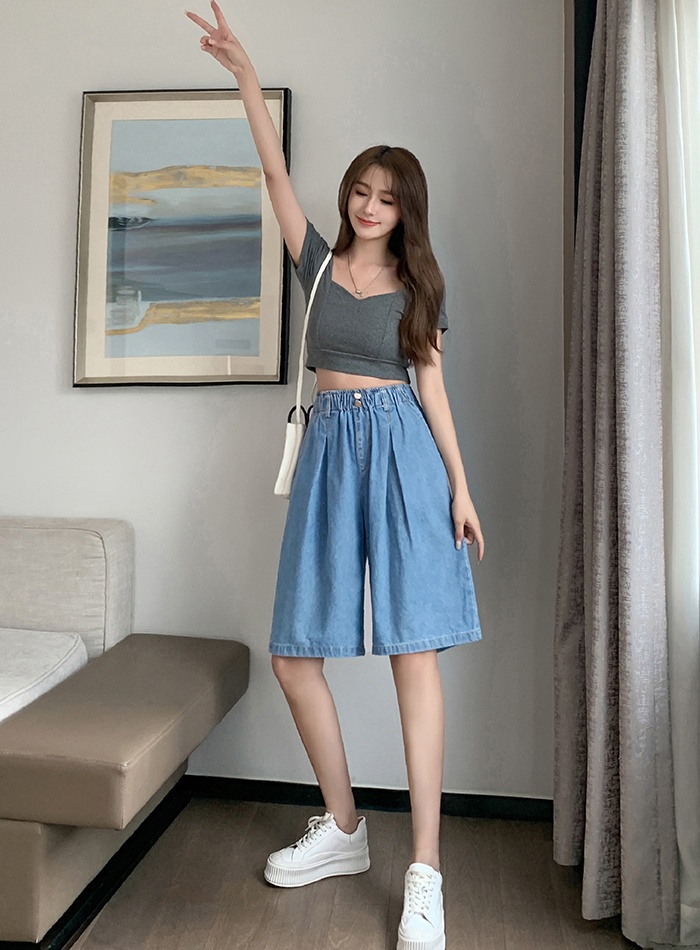 Wide leg A-line short jeans summer slim shorts for women