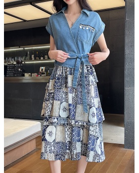 Cover belly show young ladies printing dress for women