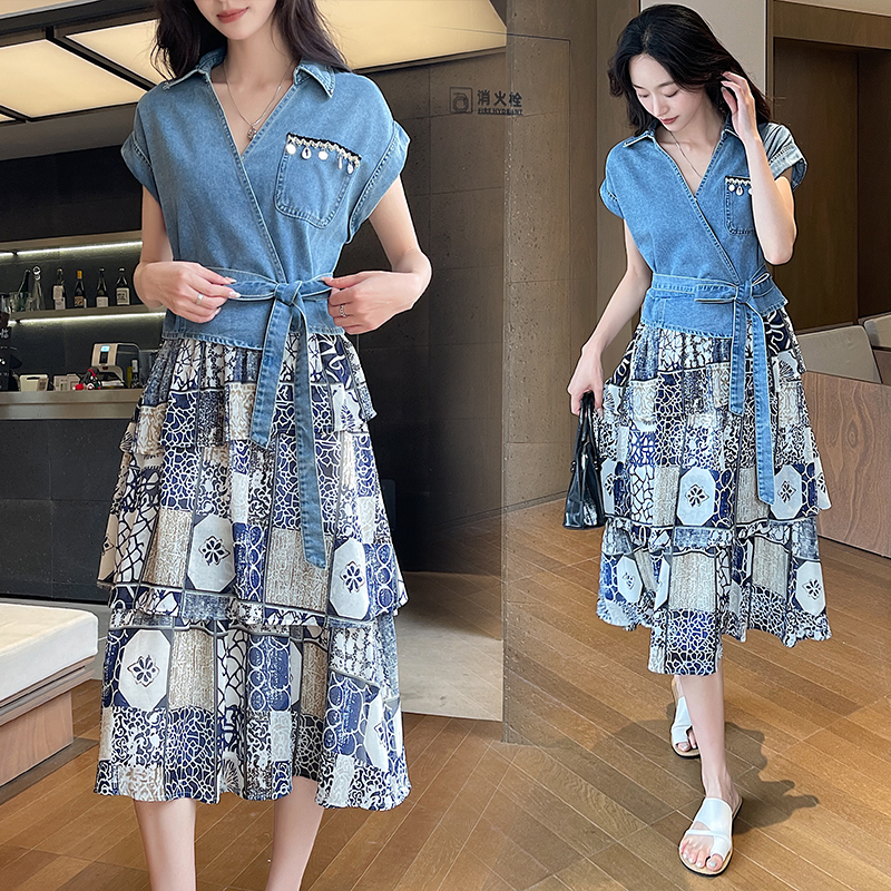 Cover belly show young ladies printing dress for women
